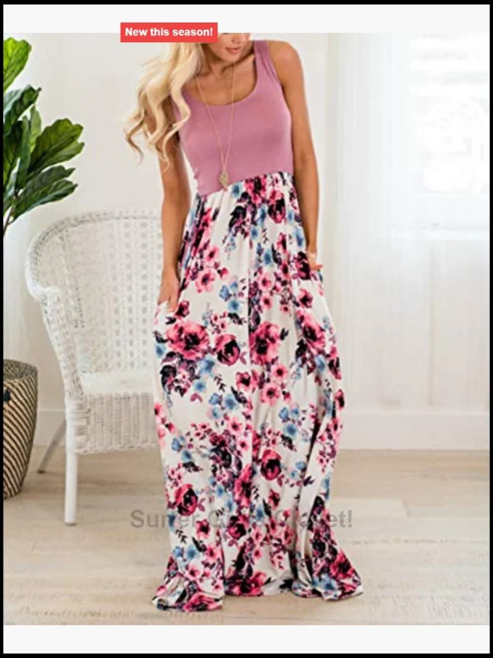 Floral Sleeveless Maxi Dress with Pockets Matching Family Outfits